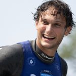 CALGARY, ALBERTA, CANADA - AUGUST 4: Louis Duplan-Fribourg of France trick skis during familiarization of the Calgary Cup water ski championships at the Predator Bay Water Ski Club on August, 4, 2023 in Calgary, Alberta, Canada. (Photo by Johnny Hayward/Getty Images)